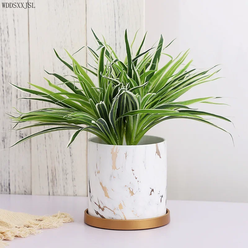 Nordic Marble Pattern Green Plant Flower Pot Ceramic Crafts Home Decor Living Room Desktop Plant Potted Flower Pot