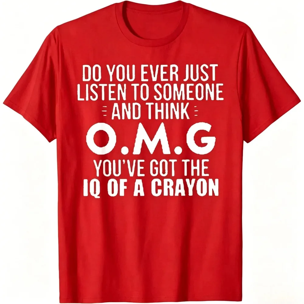 Sarcastic IQ Of A Crayon Quote Print Men T Shirt Funny OMG Humor Slogan Short Sleeve Casual Streetwear Tee