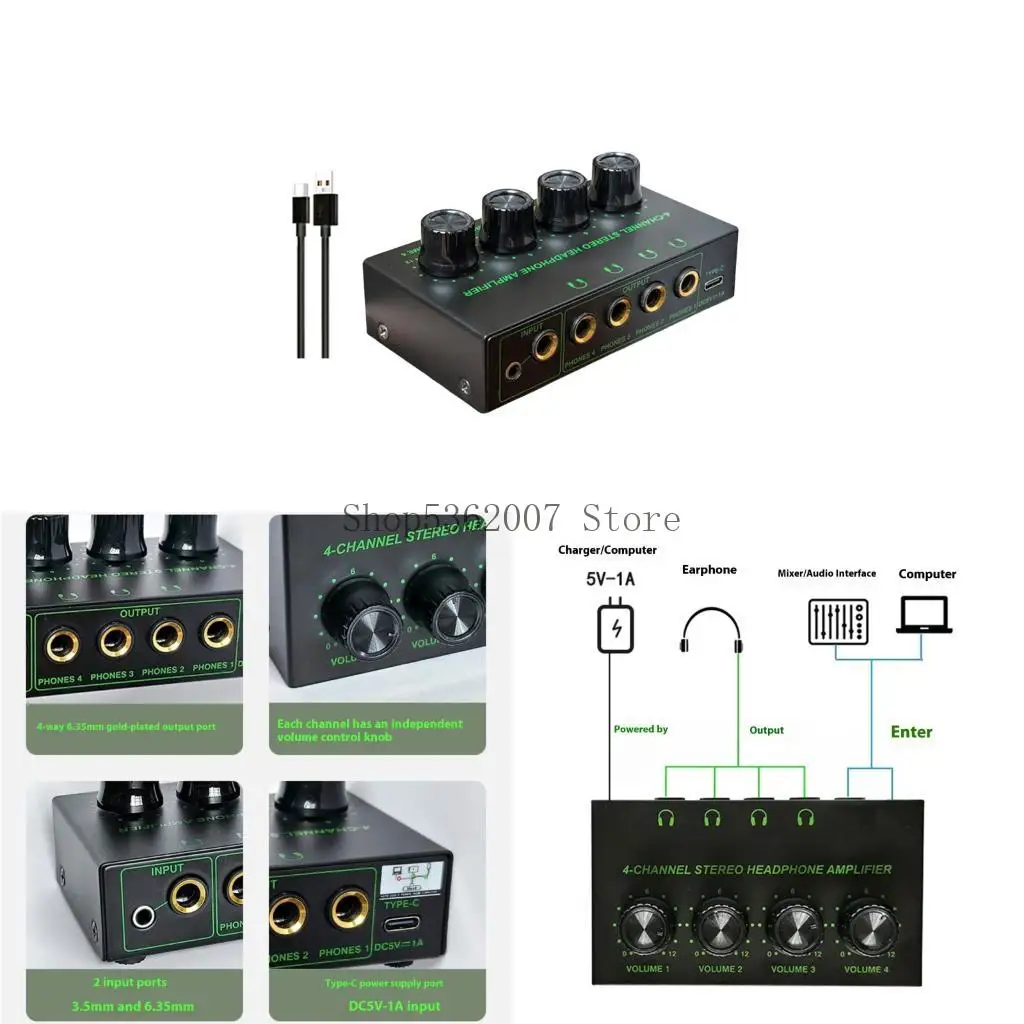 4 채널 헤드폰 앰프 휴대용 미니 이어폰 스플리터 독립 40JB