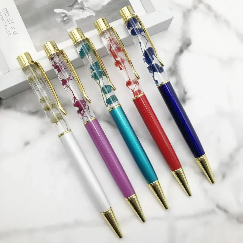

10 шт., новые креативные шариковые ручки с сухими цветами в масле и кристаллами, ручка со свежими сухими цветами, подарочные новые ручки для письма, канцелярские принадлежности