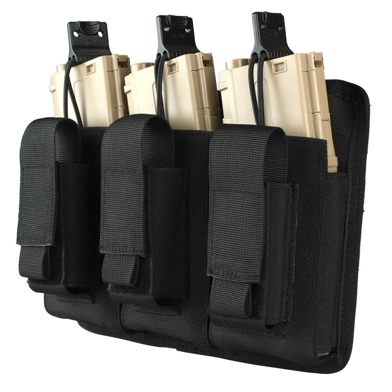 MGFLASHFORCE Triple Molle Mag Pouch for Rifle and Pistol, Open-Top Tactical Kangaroo Magazine Pouches 5.56 308 for M4 M14 M16 G3