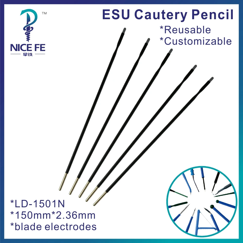 

LD-1501N 5pcs reusable esu pencil Wholesale Electrosurgical blade electrode electro surgical cautery Surgical tools 150mm*2.36mm