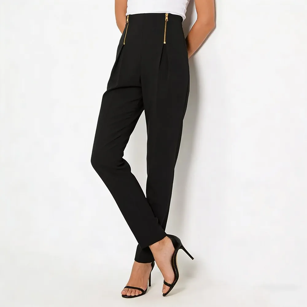 Twotwinstyle preto emendado dobras chique calças femininas cintura alta emagrecimento minimalista streetwear calças femininas outono nova moda