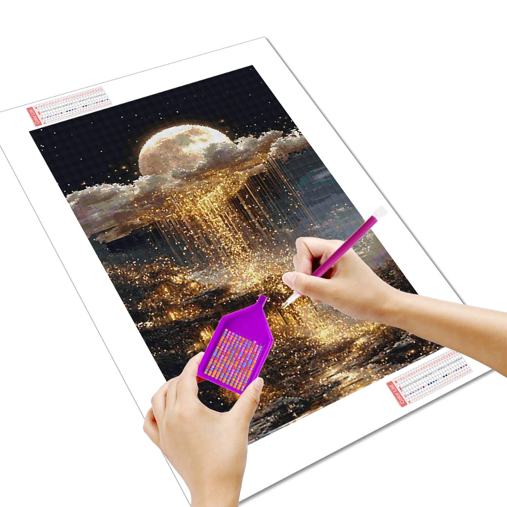 Huacan DIY Diamond Painting Moon Tree House Diamond Mosaic Landscape Complete Kit Decorative Paintings