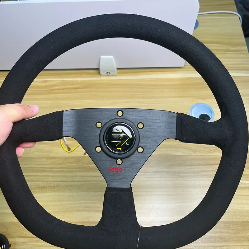

D Shape Ellipse M67 14Inch 350mm Racing Rally Modification Steering Wheel Suede Leather Car Sport