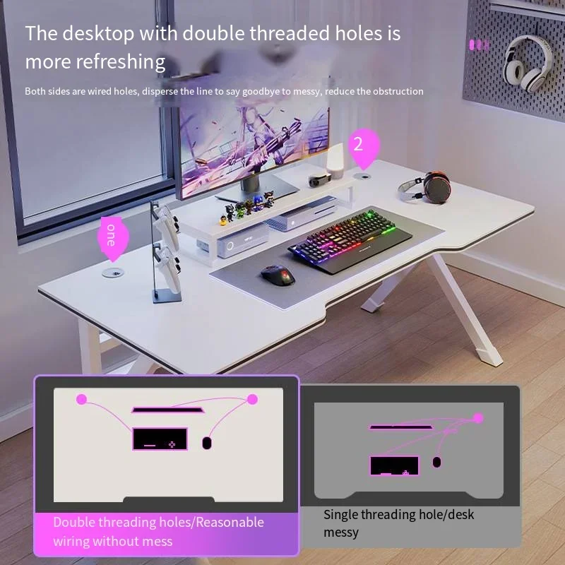 مكتب ألعاب كبير مريح، طاولة ألعاب على شكل حرف K، مكاتب مكتبية منزلية لمحطة عمل ألعاب الكمبيوتر، موفرة للمساحة، سهلة التجميع