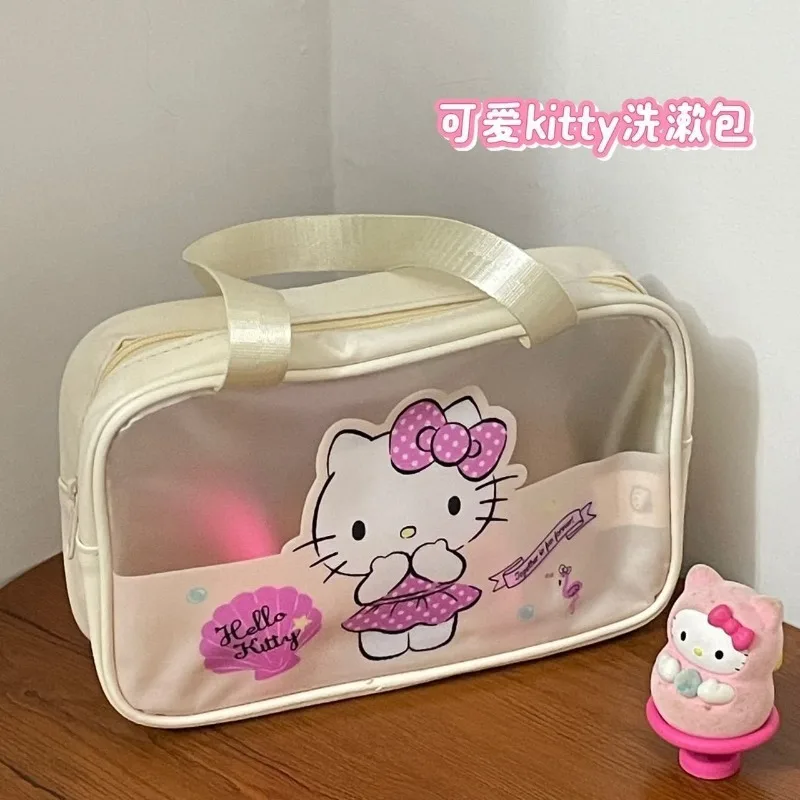 Cute Sanrio Hello Kitty translucent portable cosmetic bag pencil bag travel portable girly heart large capacity storage bag gift