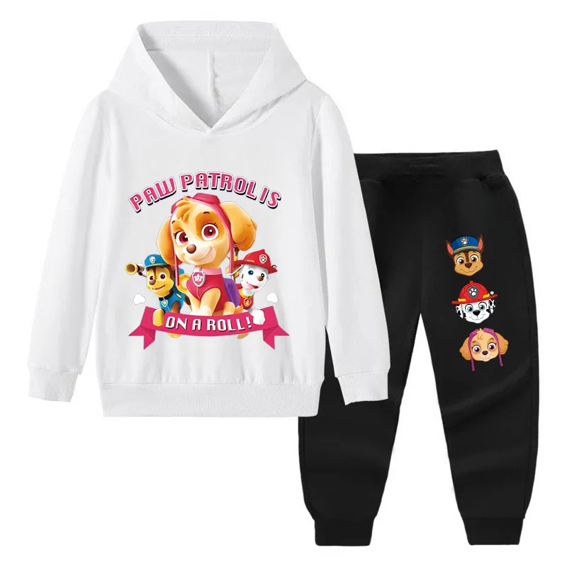 

Повседневные толстовки с капюшоном для девочек PAW Patrol, детский пуловер с мультяшным принтом, длинные брюки, костюм из двух предметов, осенне-весенний детский спортивный костюм