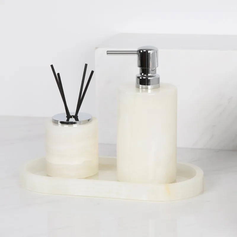100% Natural Marble White Marble Bathroom Accessories Set Hotel Tissue Box Tray Toothbrush Holder Soap Dispenser view 3