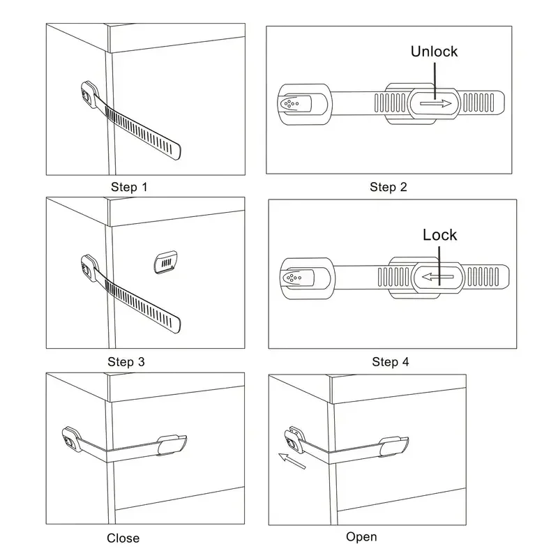 ล็อคเข็มขัดนิรภัยสำหรับเด็ก 6 ชิ้น เหมาะสำหรับตู้ ลิ้นชัก ห้องน้ำ ตู้เย็น ฯลฯ แผ่นกาว ติดตั้งโดยไม่ต้องเจาะ