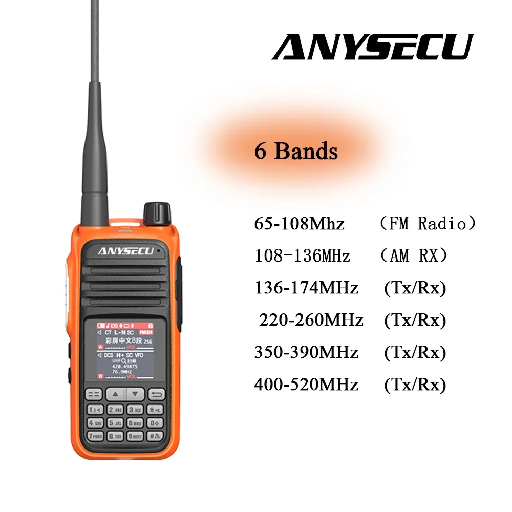 ANYSECU UV-A37 Amateur Ham Two Way Radio 256CH Walkie Talkie Air Band Full Band 108-520MHz Scanner Police Marine Walkie