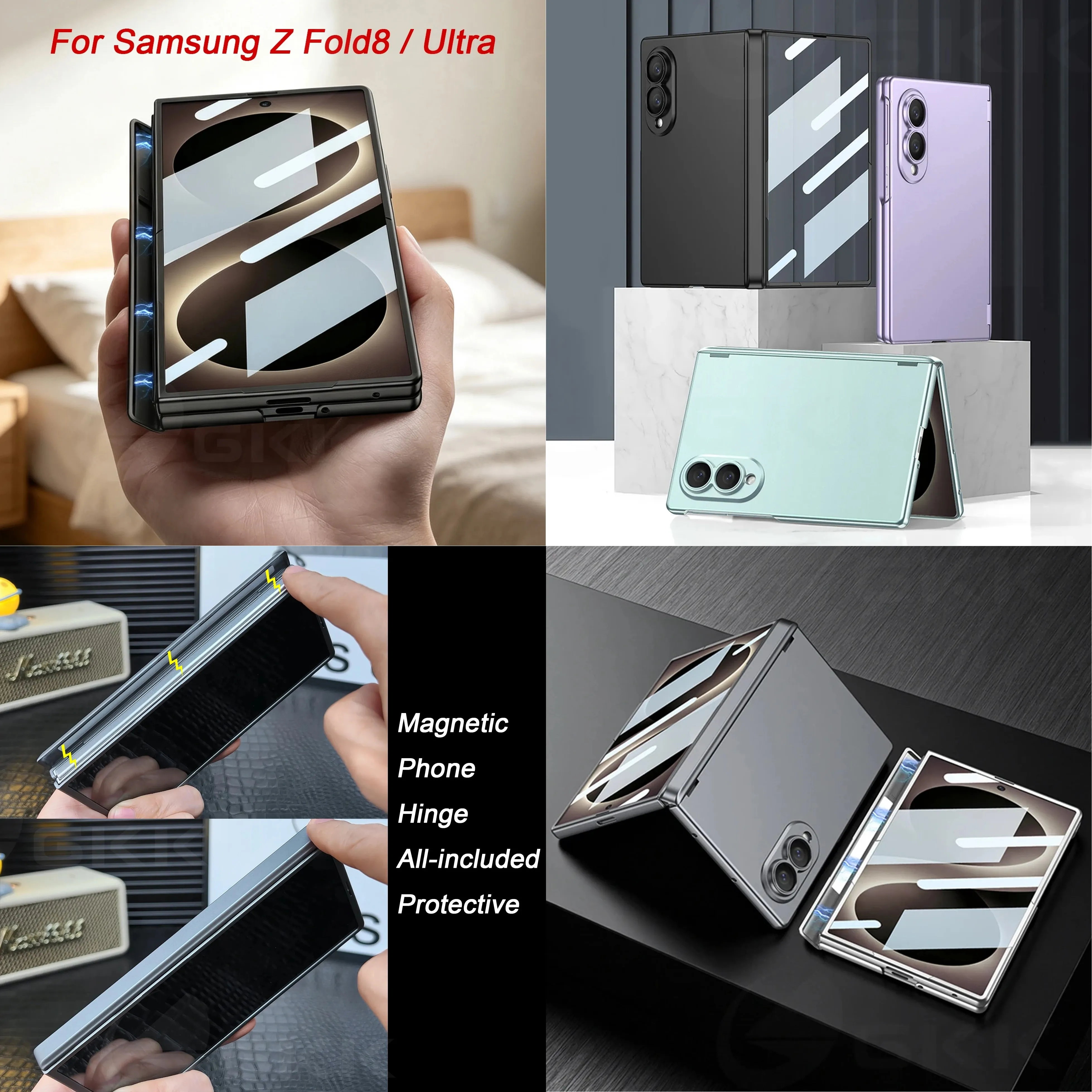 Magnetic Hinge All-included Case For Samsung Galaxy Z Fold 8 Ultra Screen Glass Plastic Matte Slim Cover For Galaxy Z Fold7 Case