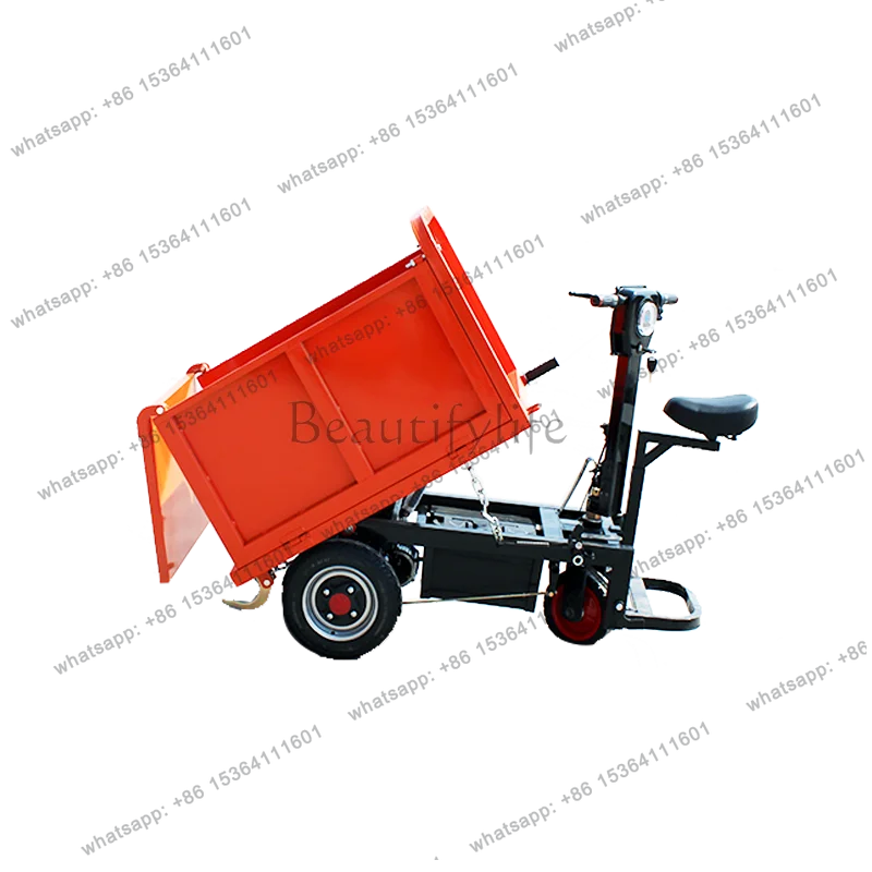 Electric hand push ash bucket truck construction site tipping bucket sand breeding material flat plate handling tricycle