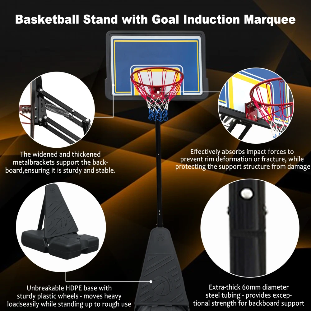 Portable Basketball Hoop for Youth Adults & Professional Match Adjustable Height 8.04 Ft To 10.01 Ft 39 Inch Backboard