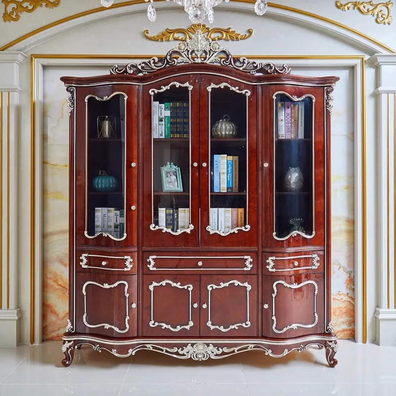 ^European-style Single-Door Wine Cabinet Living Room Wall-Mounted Display Cabinet Decorative French-Luxury Carved Sideboard