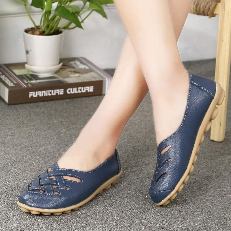 Women Shoes Summer Slip On Leather Casual Shoes Woman 2024 Loafers Women\'s Ballet Flats Women Moccasins Flat Shoes Female