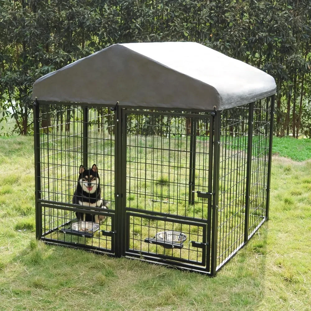 

Outdoor Dog Kennel with Roof, Metal Dog Fence, Heavy Duty Dog House, Constructed with 4mm Diameter Wire, Large Dogs Kennel