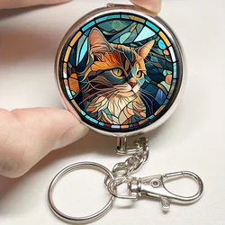 Cute Cat Pattern Stainless Steel Ashtray with Lid - Portable Mini Keychain Travel Ashtray Storage Box, Car Interior Accessories