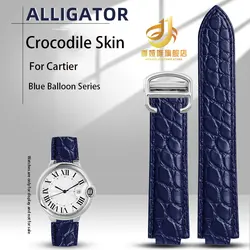 Crocodile Leather Watch Strap For Cartier Blue Balloon WSBB0025 W69012Z4 14-8mm 16-8mm 18-11mm 20-12mm 22-14mm Convex Watchband