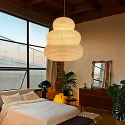 Akari Japanese Rice Paper Chandelier Wabi-sabi Ceiling Lamp Pendant Lights for Living Room Home Decor Hanging Light