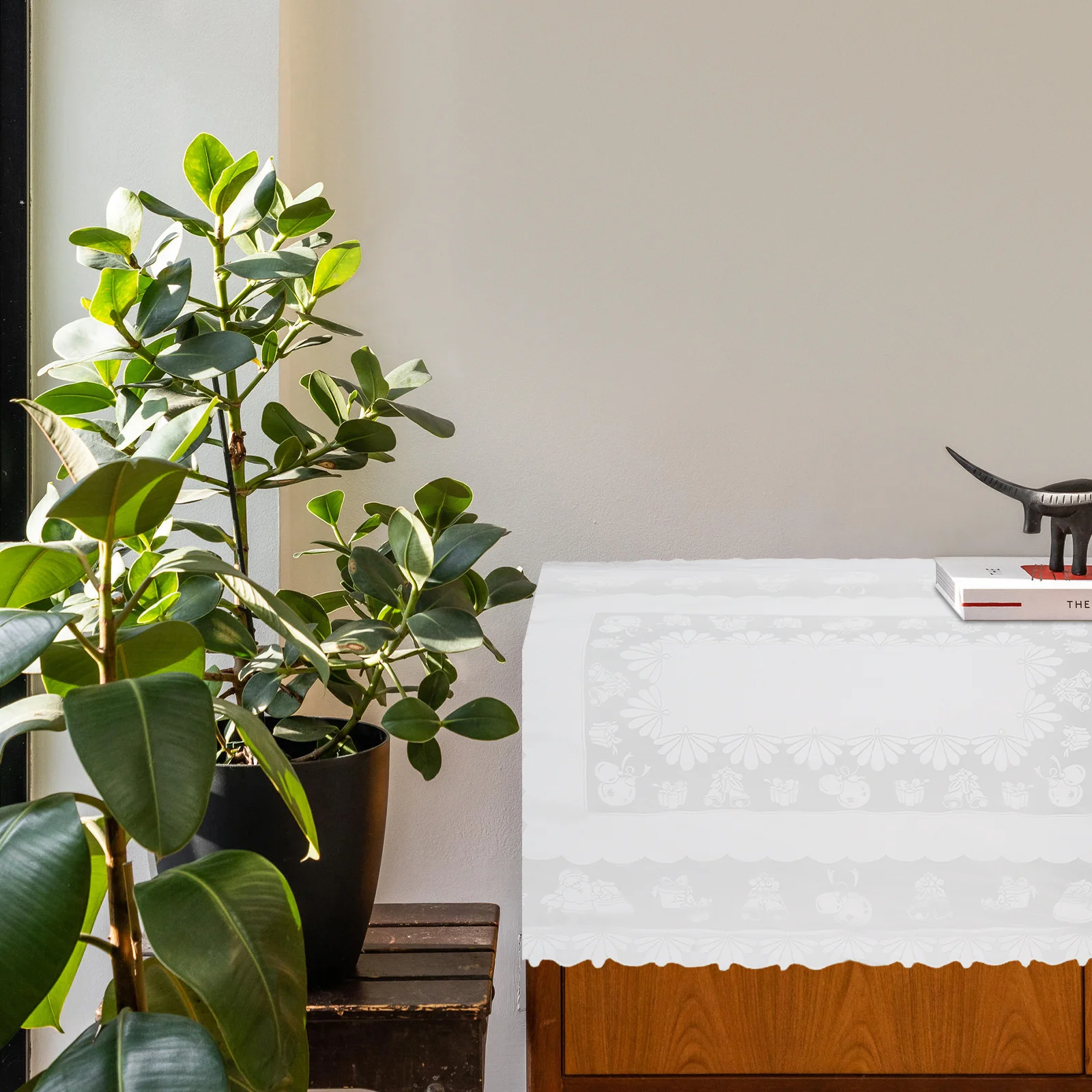 

140 X 220 Cm Christmas Lace Tablecloth White Rectangular Polyester Overlay For Holiday Dinner Winter Party Decorations Wedding