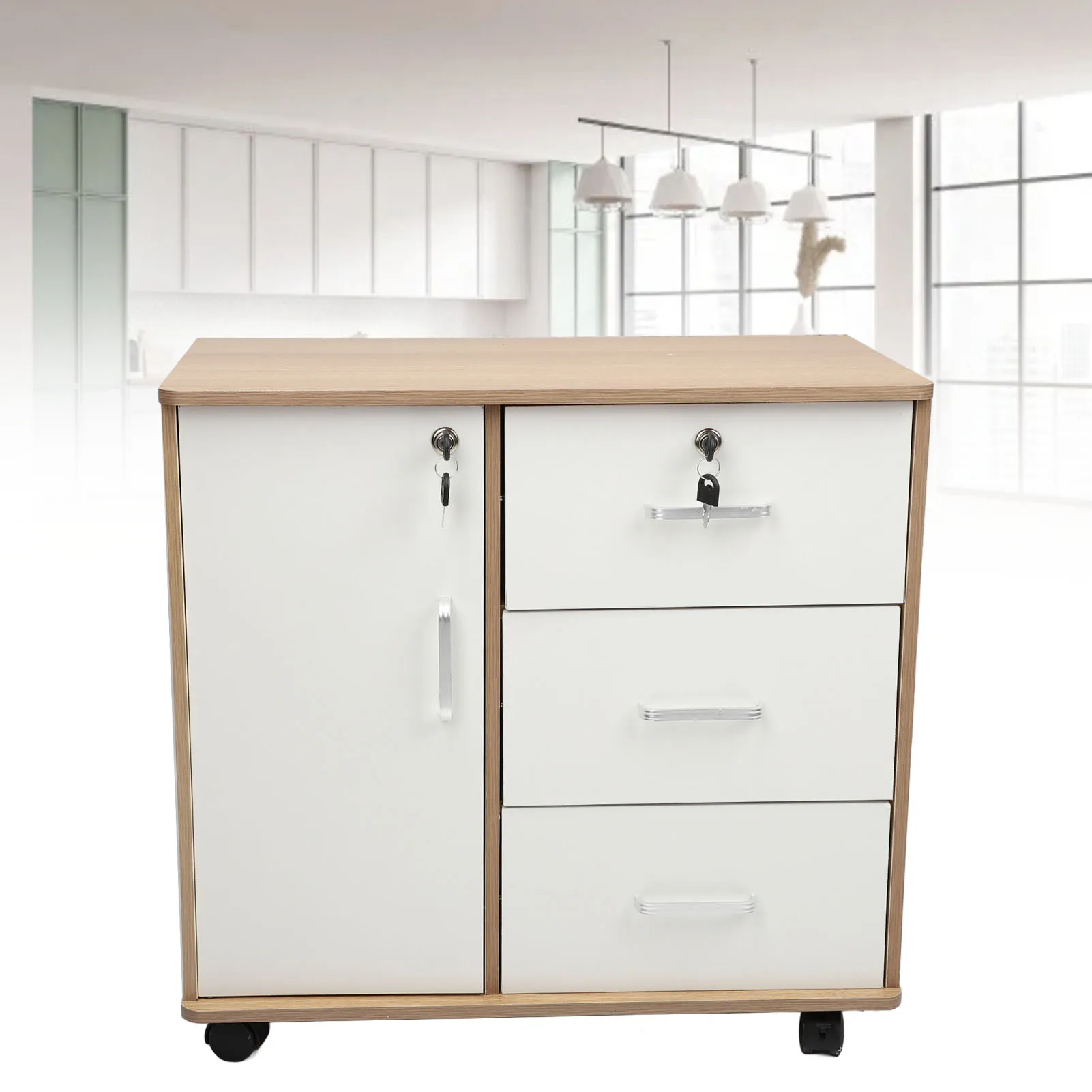 Armadietto portaoggetti per camera da letto Armadietto portaoggetti da comodino con serratura Ruote rimovibili Tavolino da camera da letto in legno antifurto per documenti di file