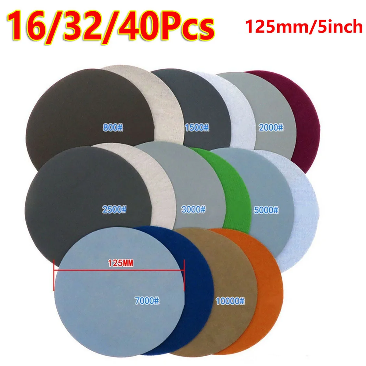 

16/32/40Pcs 5inch 125mm Sandpaper 800-10000 Grit Round Sanding Discs Hook Loop Sanding Paper Buffing Sheet Sandpaper Sander Pads