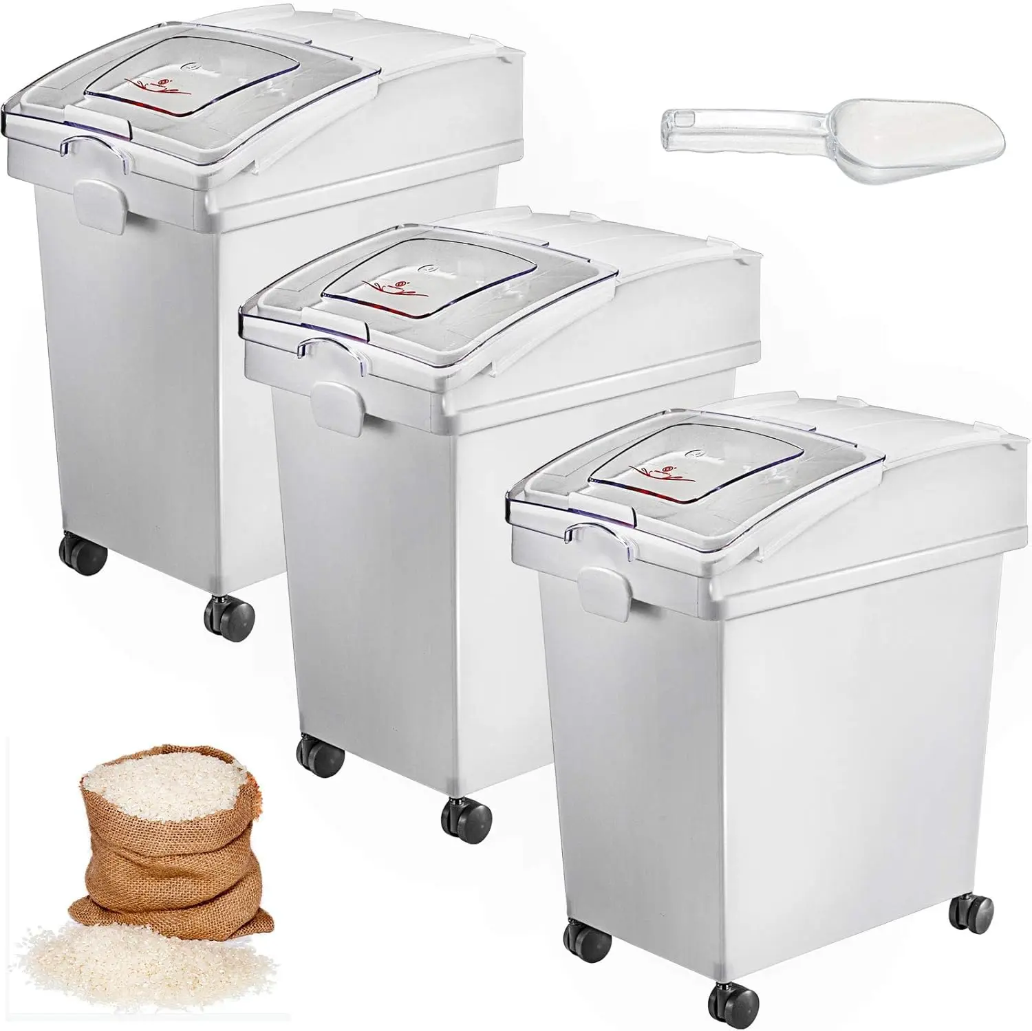 

5.2 Gallon Ingredient Storage Bin Set with Scoop, Sliding Lid, and Wheels for Commercial Kitchens