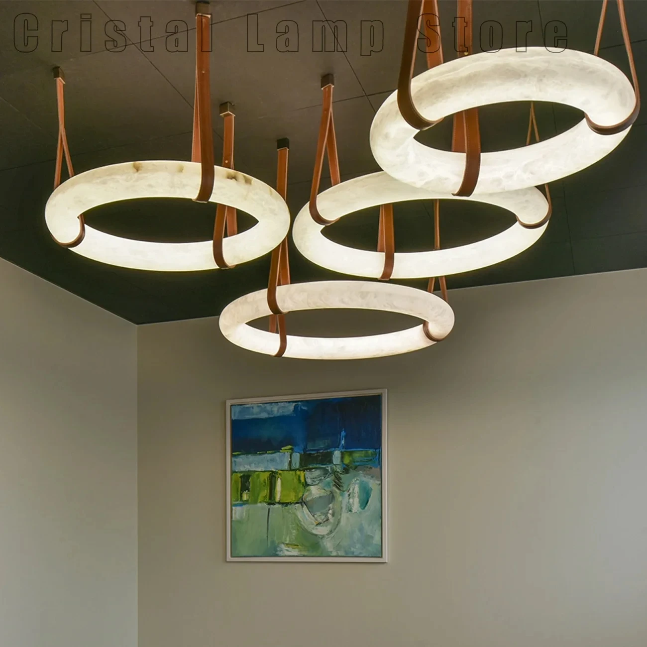 Nordic Ceiling Led Light Source Pendant Light Luxury Modern Large Alabaster Ring Chandelier Lighting For Restaurant Living Room