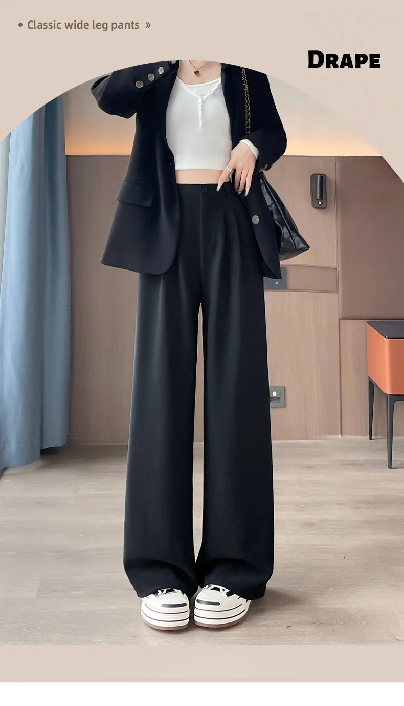 

Wide-leg Trousers Women's Autumn Winter Style Draped Straight-Leg Casual Suit Trousers Soft and Durable Velour