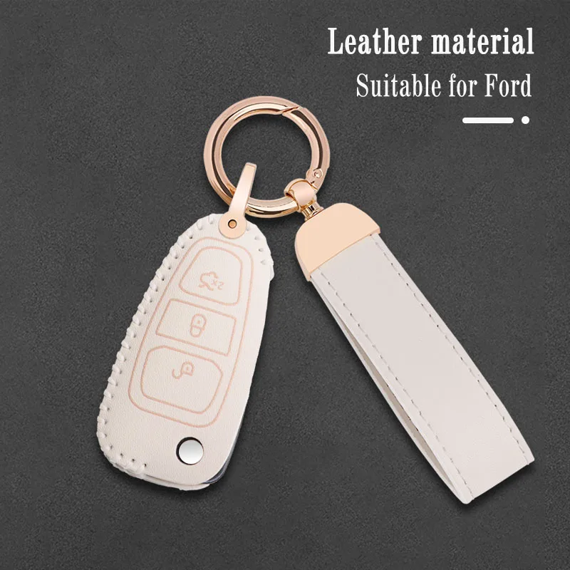 Leather Car Flip Key Case Cover Protector Shell for Ford Ranger C-Max S-Max Focus Galaxy Mondeo Transit Tourneo Custom Keychain