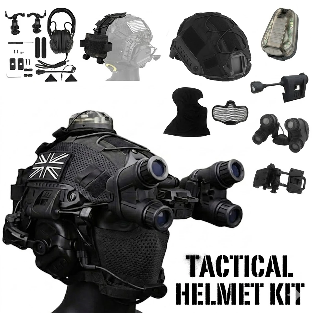 

Tactical Helmet Set Adjustable Airsoft Helmet with Headset NVG Model Battery Bag Steel Mesh Mask for Outdoor CS Sports Cosplay