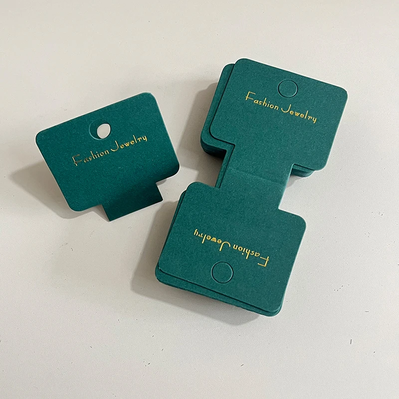 50pcs Dark Green Gold Foil Earring Display Cards Fashion Jewelry Paper Hang Tags Necklace Packaging Card Jewellery Holder