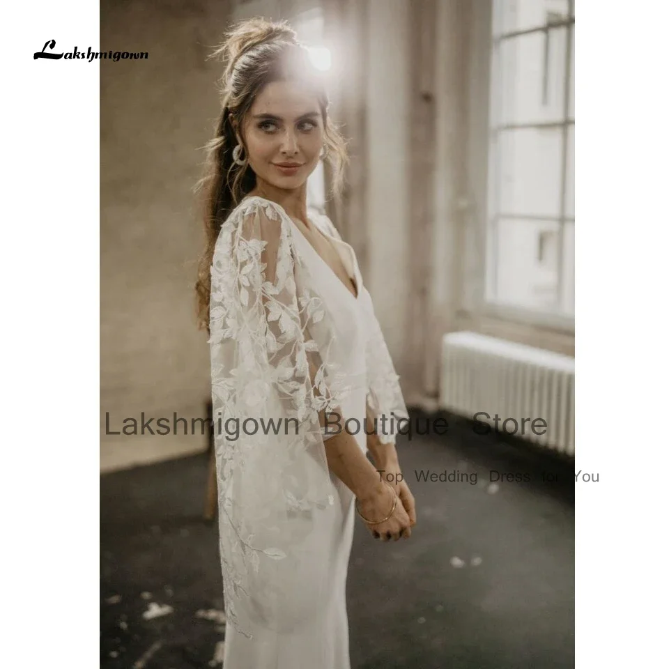 Lakshmigown Robe Crepe Mermaid Wedding Dress With Lace Cape Vestidos Noivas Mais Vendidos 2025 Boho Beach Bridal Gowns Backless