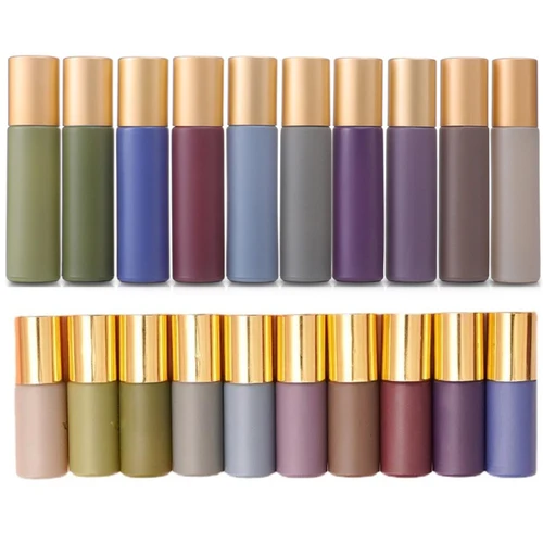 Imagen 2 del producto 1X 10X 20X 5ML 10ML Morandi botellas de vidrio enrollables Perfume aceite esencial rodillo bola Vial aromaterapia recargable viaje portátil