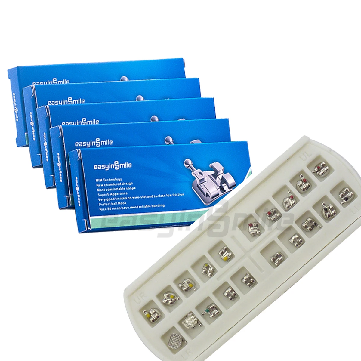 

5 Packs EASYINSMILE High Quality Dental Orthodontic Brackets Braces Mini Braces MBT/Roth 0.022 345 Hook Dental Material