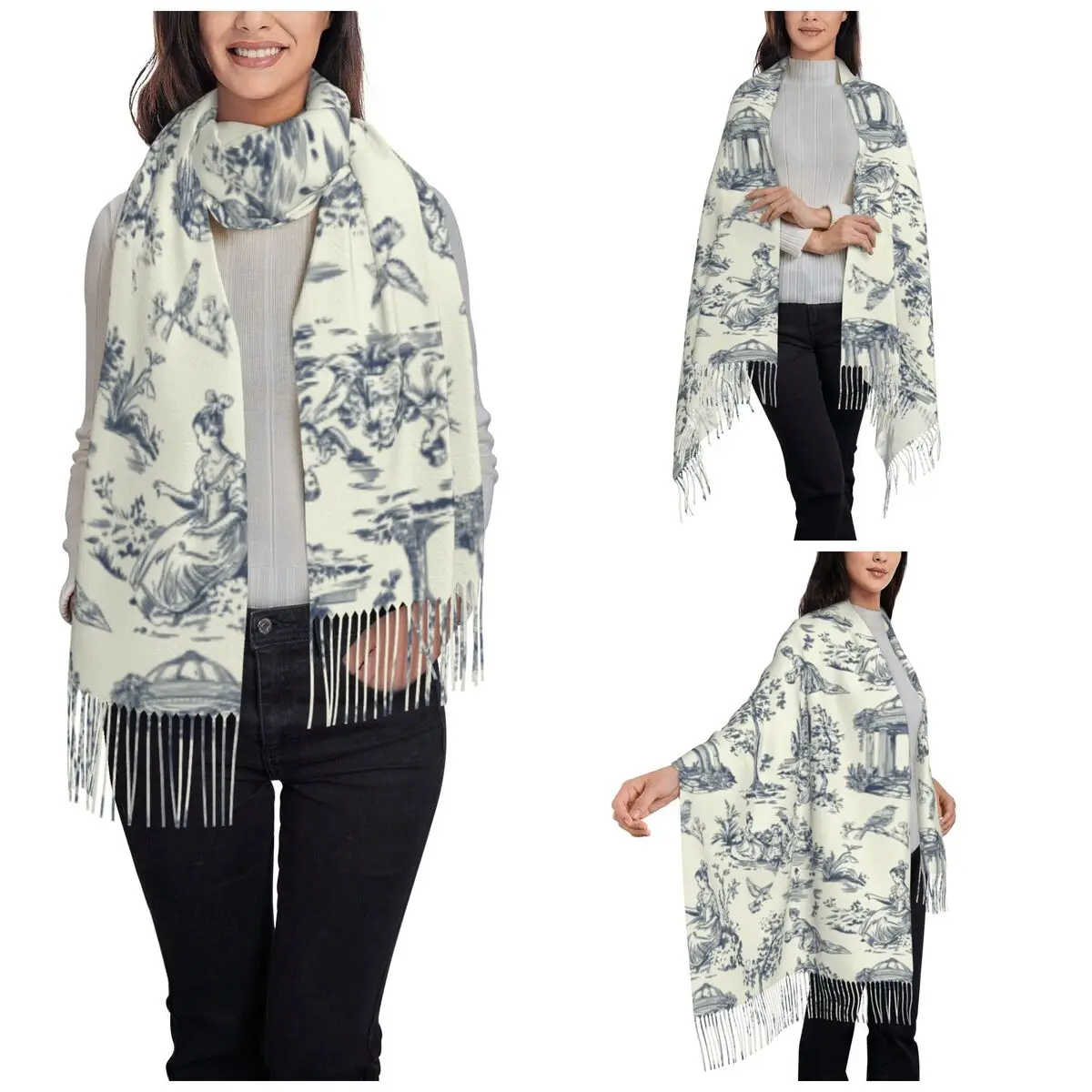 Toile De Jouy Country Life Shawl Wrap for Ladies Winter Warm Long Soft Scarf Retro French Elegance Pashminas Shawl Scarves