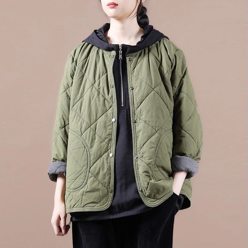 Jaqueta Curta de Aodão Solta para Mulheres, Estilo Coreano, Nova Moda de Outono Inverno, Casaco Acolchoado Slimming com Gol...