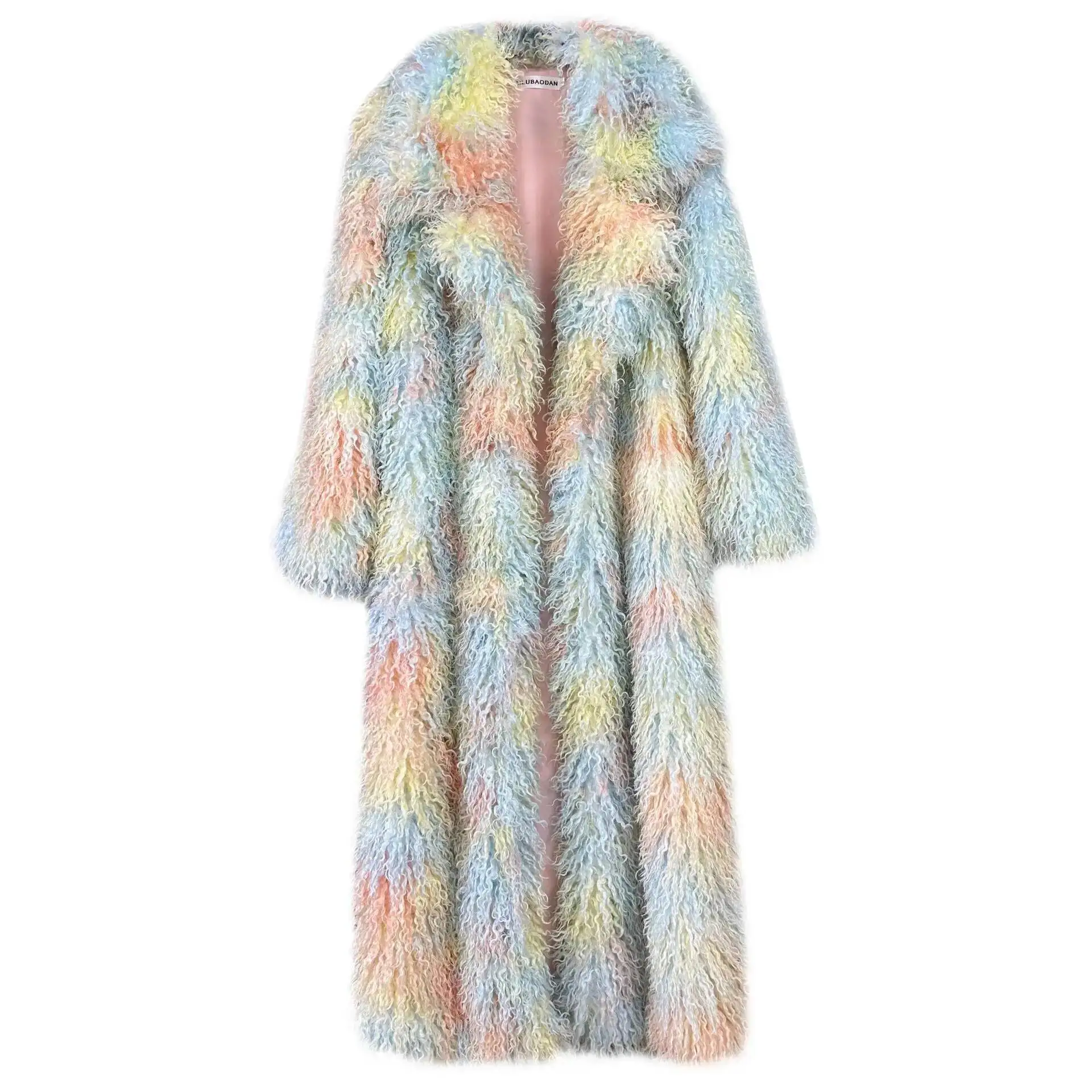 Faux Trendy Women's Fur Coat Printed Colorful Furry Coats Autumn Winter Chic Suit Collar Thick Long Overcoat 2YACH