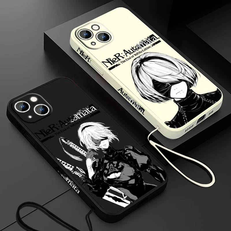 NieR Automata Anime Phone Case For Apple iPhone 15 14 13 12 11 Pro Max Plus 8 7 SE Liquid Left Rope Capa Cover