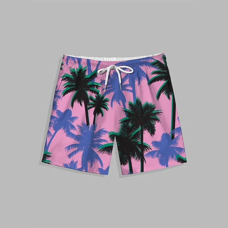 Shorts de praia com estampa de folhas tropicais 3D havaianas masculinas, calção gráfico, calção de banho legal, nova moda, verão