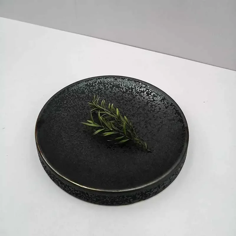 Plato redondo creativo de doble capa, vajilla especial de cerámica negra, Dim Sum, plato de Sushi, Sashimi, cocina Molecular