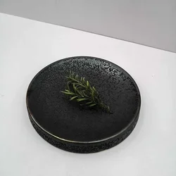 Creative Round Double Layered Plate Ceramic Black Dim Sum Plate Sushi Dish Sashimi Plate Molecular Cuisine Specialty Tableware