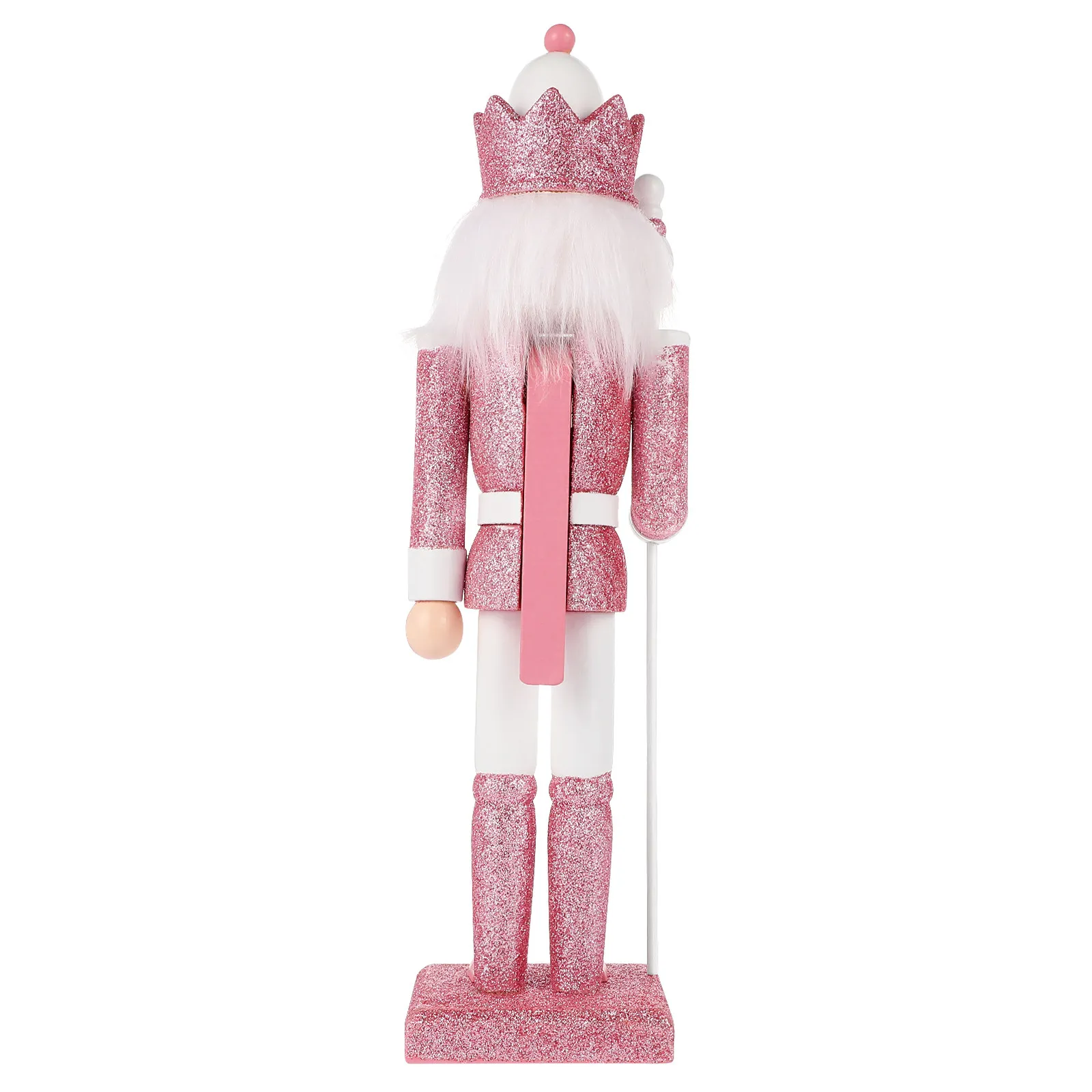 Handcrafted Wooden Nutcracker Pink Festive Glitter Ornament Holiday Home Office Dorm Decor Christmas Party Decoration Gift