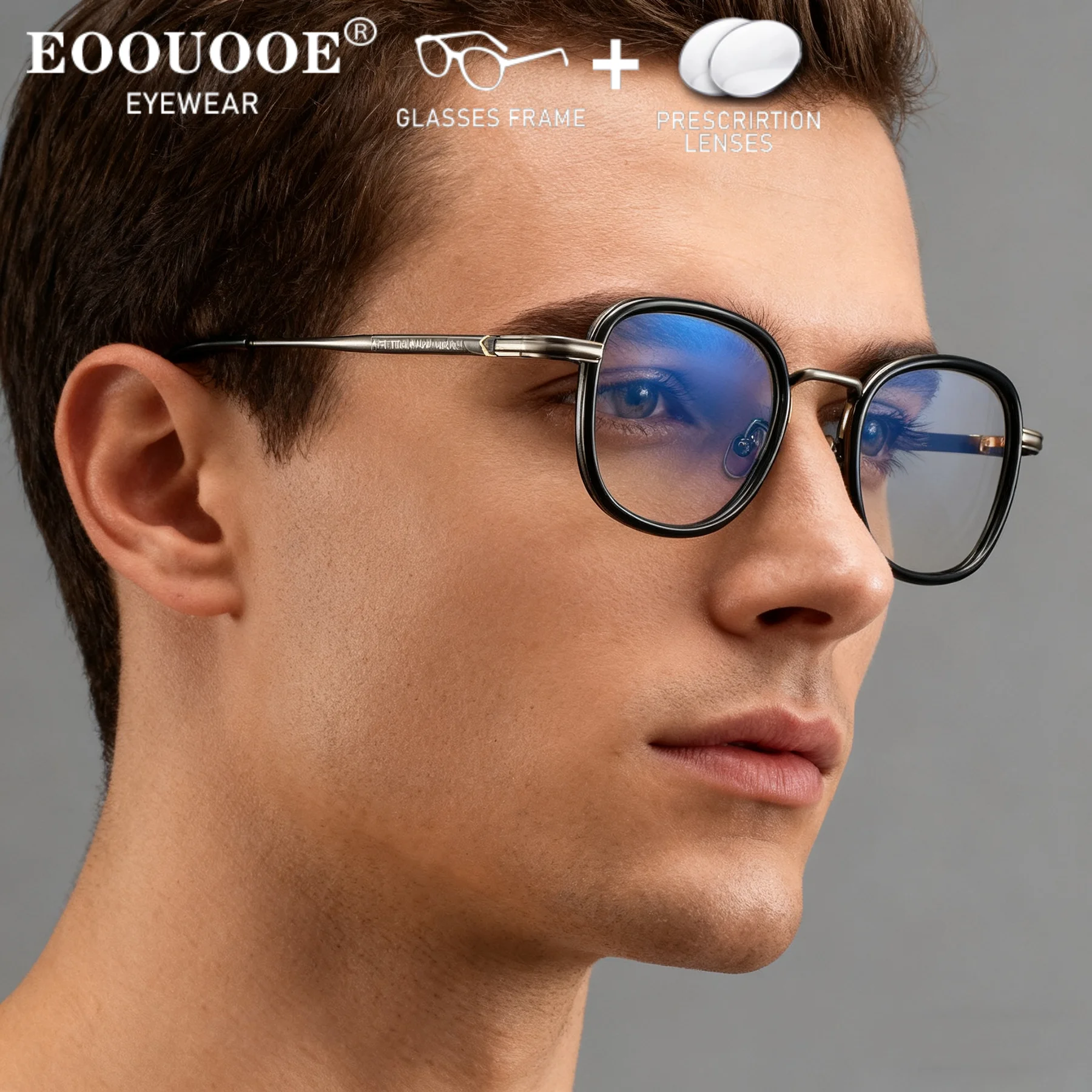 

Retro Design Men's Eyewear Titanium Optical Eyewear Prescription Lenses Myopia Hyperopia Progressive Anti-Reflective Blue Light