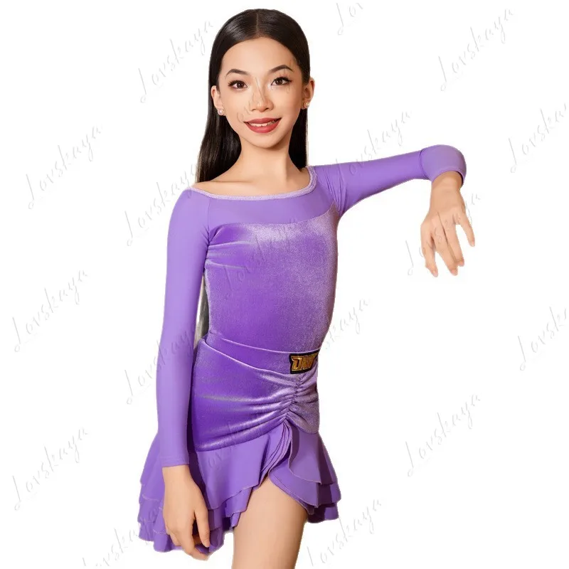 秋と冬の子供用ラテンダンス衣装女の子の新しい練習用スイングスカートパフォーマンス衣装子供用