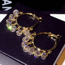 Luxurious Temperament Zircon Tassel Earrings Temperament Versatile Pendant Exquisite Super Flash Earrings Small Elegant Jewelry