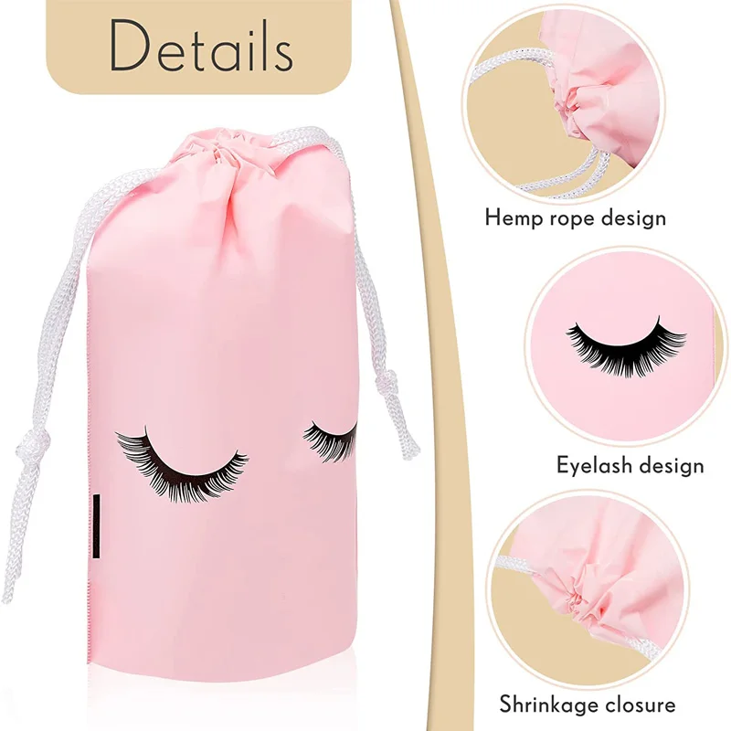 20PCS Eyelash Aftercare Bags Plastic Drawstring Lashes Bag Toiletry Makeup Pouch Cosmetic Travel Beauty Supplies Gift Packaging