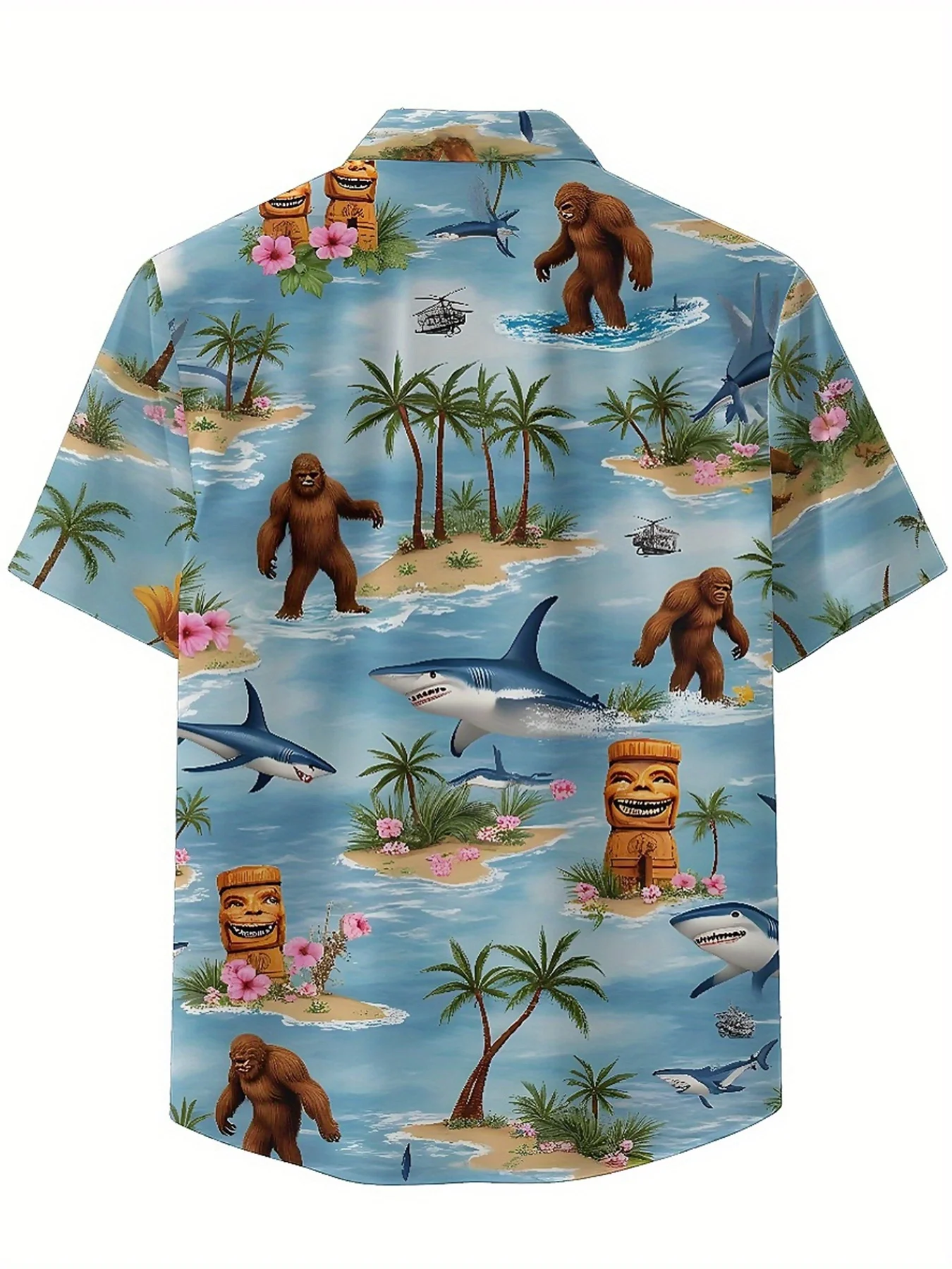 قمصان هاواي مقاس كبير للرجال نمط قناع الغوريلا وتكي، قمصان عصرية جديدة في الصيف، ملابس هيب هوب روك للشارع