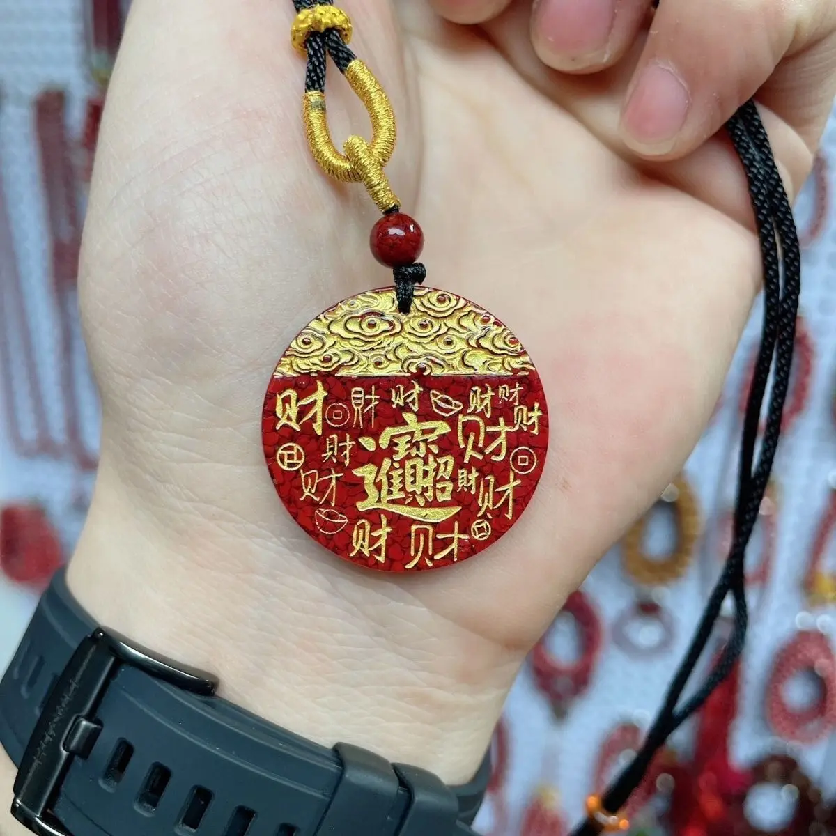 Cinnabar Natural Crystal Sand Carving Lucky Gold Stamping Edition Original Pendant Pray for Fortune Wealth Red Charms Jewelry